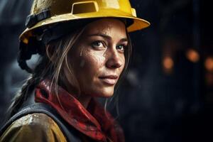 female miner in helmet photo