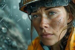 female miner in helmet photo
