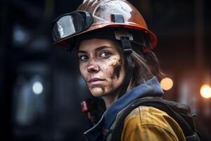 female miner in helmet photo