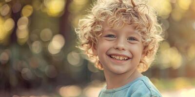 retrato de un pelo rizado niño chico de cerca foto