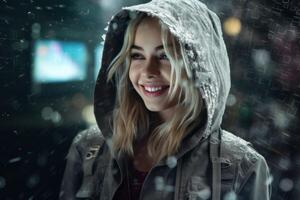 young girl in the rain photo