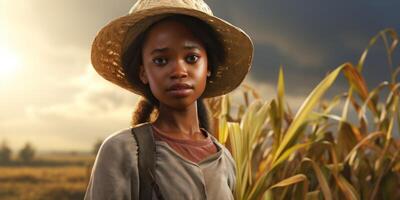 young african american woman farmer wearing hat photo