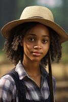 young african american woman farmer wearing hat photo