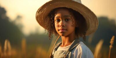 young african american woman farmer wearing hat photo