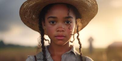 young african american woman farmer wearing hat photo