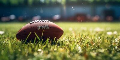 American football ball on the lawn photo