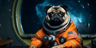 perro en un traje espacial en espacio foto