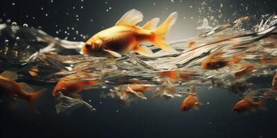 Goldfish splashing in the water photo