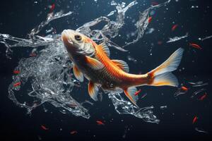 Goldfish splashing in the water photo