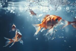 Goldfish splashing in the water photo