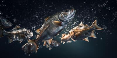 pescado saltando fuera de el agua salpicaduras foto