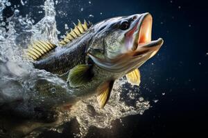 largemouth bass jumping out of the water splashing photo