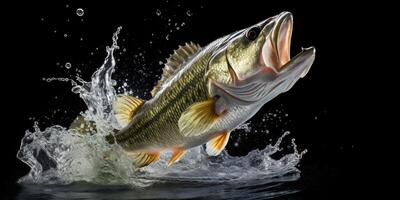 largemouth bass jumping out of the water splashing photo