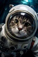 gato en un traje espacial en espacio foto