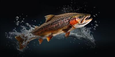 trout jumps out of the water photo