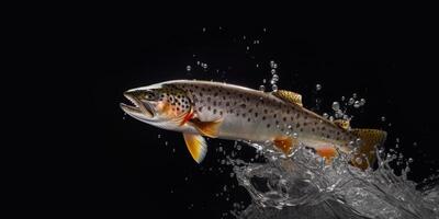 trout jumps out of the water photo