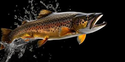 trout jumps out of the water photo