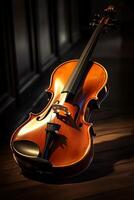 violín en un oscuro borroso antecedentes foto