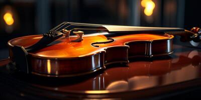 violín en un oscuro borroso antecedentes foto