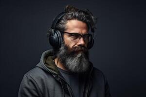 man with a beard wearing headphones photo