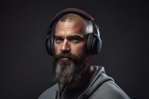 man with a beard wearing headphones photo