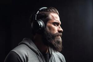 man with a beard wearing headphones photo