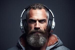 man with a beard wearing headphones photo