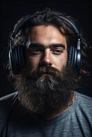 man with a beard wearing headphones photo