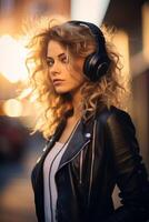 woman wearing headphones photo