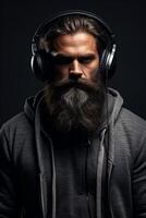 man with a beard wearing headphones photo