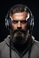 man with a beard wearing headphones photo