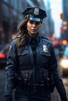 female police officer on a city street photo