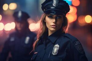 female police officer on a city street photo