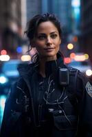 female police officer on a city street photo