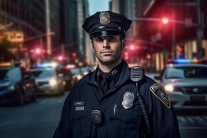 masculino policía oficial en un ciudad calle foto