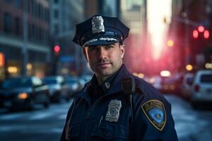 masculino policía oficial en un ciudad calle foto