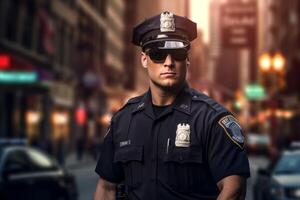 male police officer on a city street photo