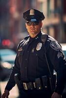 male police officer on a city street photo