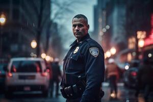 male police officer on a city street photo