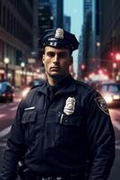 male police officer on a city street photo