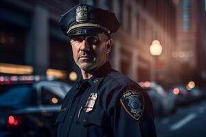 male police officer on a city street photo