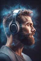 man with a beard wearing headphones photo