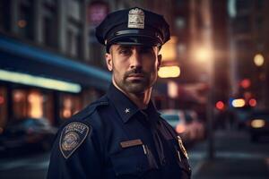 male police officer on a city street photo