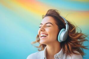 woman wearing headphones photo