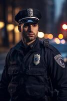 male police officer on a city street photo