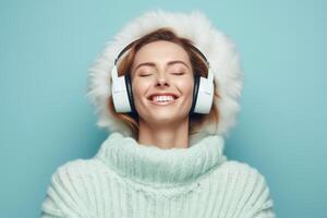 woman wearing headphones photo