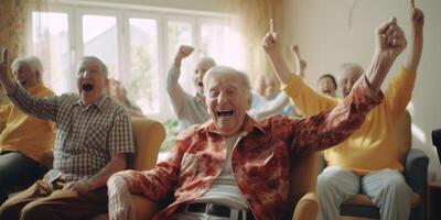 elderly people in a nursing home having fun photo