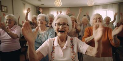 elderly people in a nursing home having fun photo