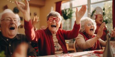 elderly people in a nursing home having fun photo