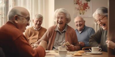 elderly people in a nursing home having fun photo